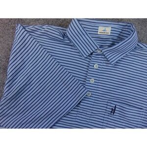Johnnie O Hangin Out Polo Shirt Mens Med Blue Navy Stripe Stretch Casual